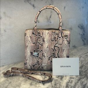 Brahmin Beige Snake Print Satchel